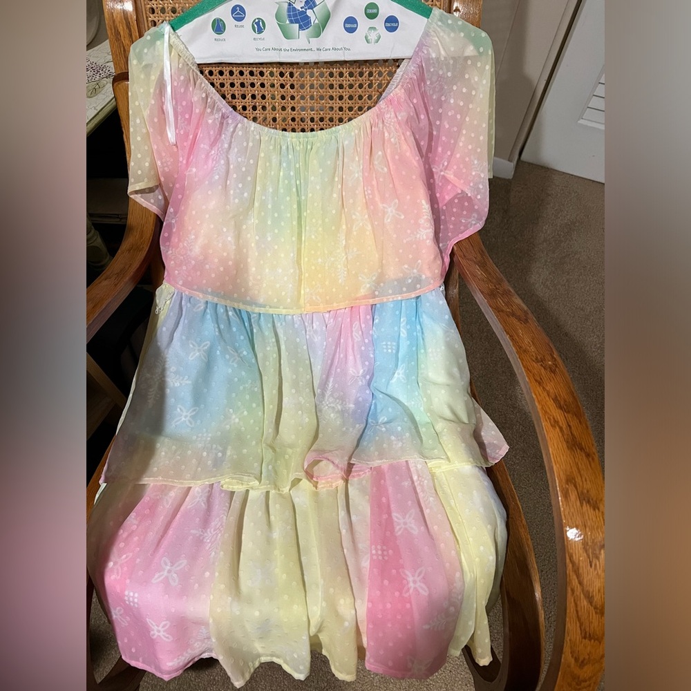 Pink Lily Boutique A Fading Rainbow Swiss Dot Tiered Multi Dress